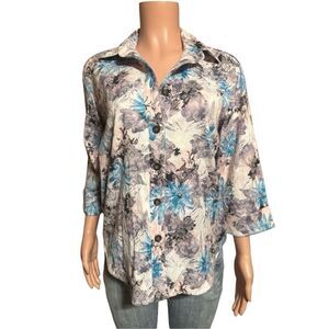women button down floral 3/4 sleeve top M
